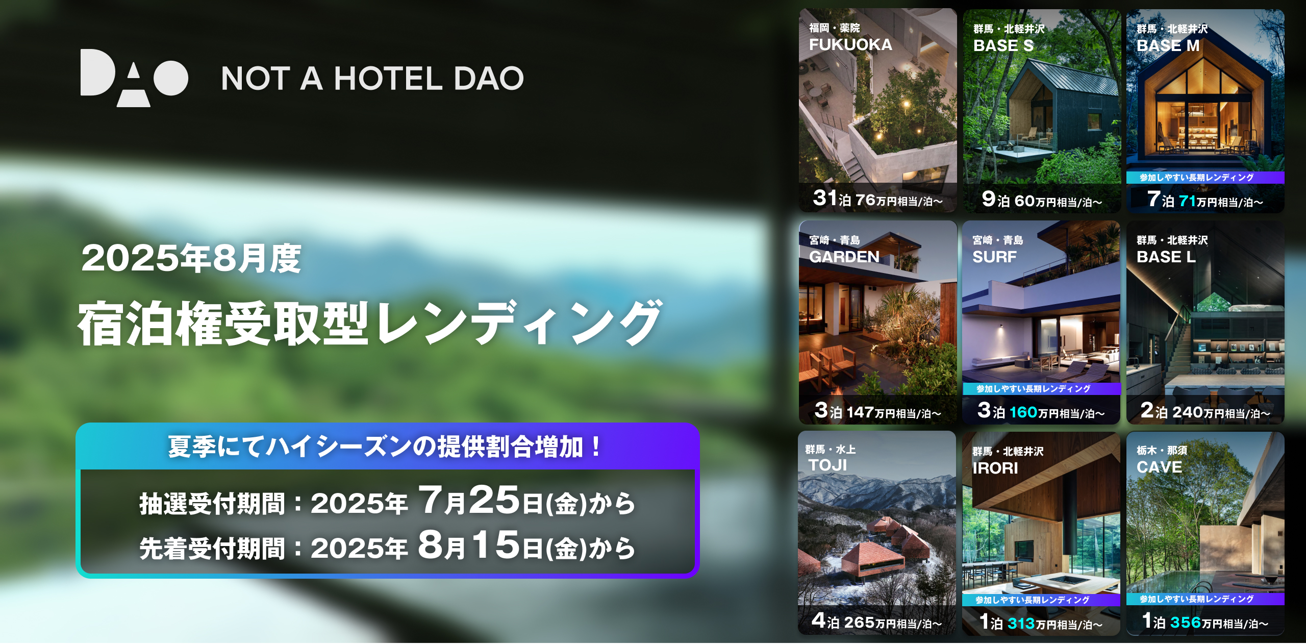 NACを「預けるだけ」で泊まれる宿泊レンディング（8月分）