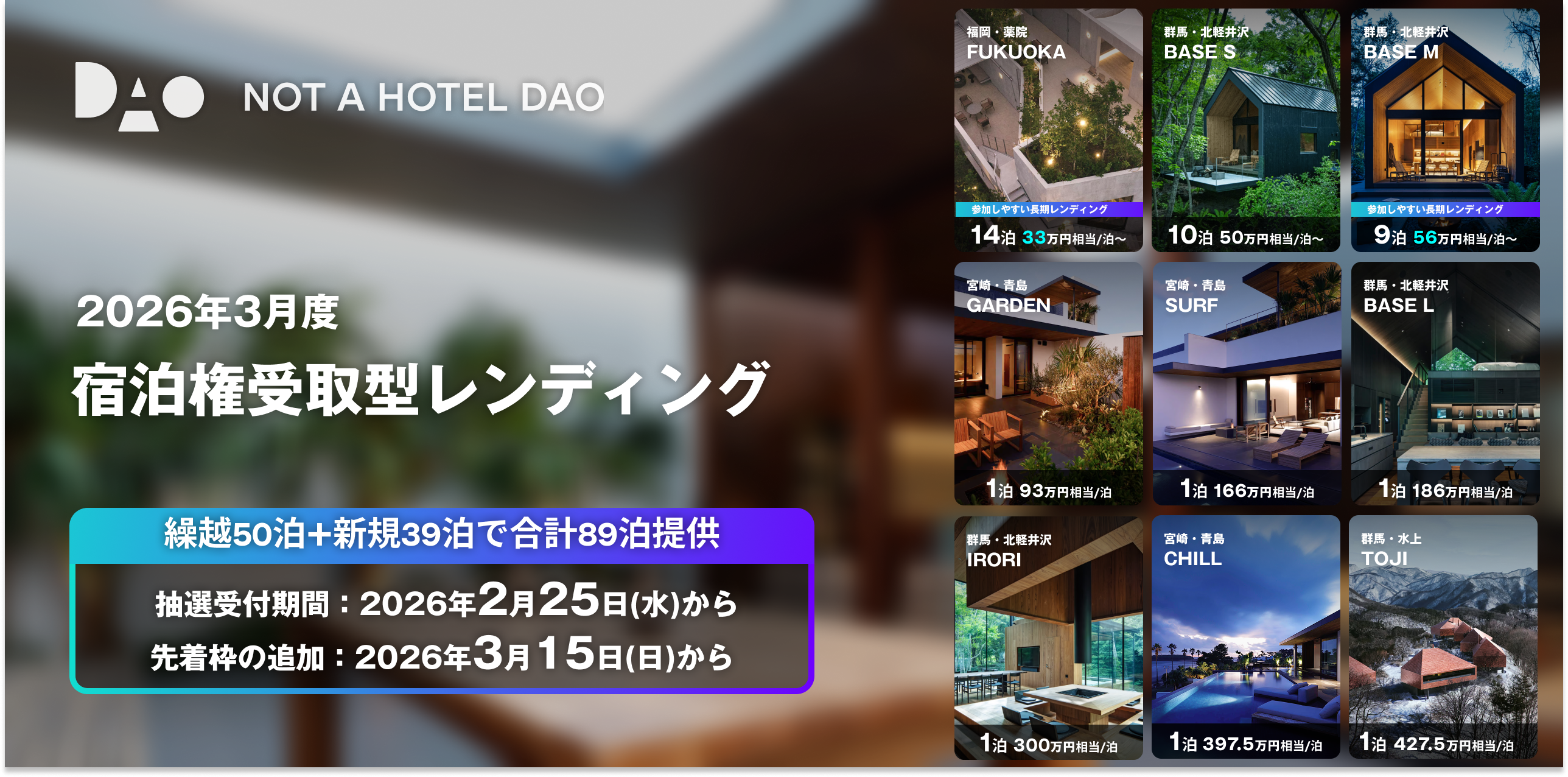 NACを「預けるだけ」で泊まれる宿泊権受取型レンディング（2026年3月分）